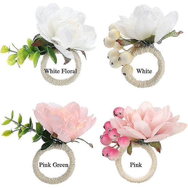 Blomster Servietringe 6 stk, Servietring Holder, Forår Blomster Servietspænder Holder Borddekoration