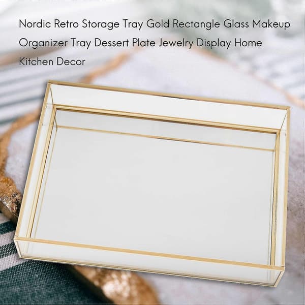 Retro Bricka Rektangulär Glas Sminkförvaring Desserttallrik Smyckesdisplay Heminredning