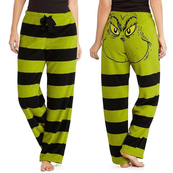 Jul Kvinnor Green Grinch Pyjamas Byxor Randiga Sovbyxor Nattkläder Sovkläder Xmas Loungewear Underdelar 2XL