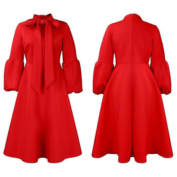 Dame Velvet Maxi Kjole Lange Puffermer Rund Hals Cocktailkjoler Red 3XL