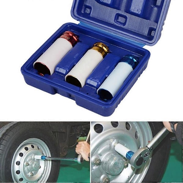 3 st 17mm 19mm 21mm Legering Tunnväggig Hylsnyckel för Hjulmutter Djup Slagnyckel Set