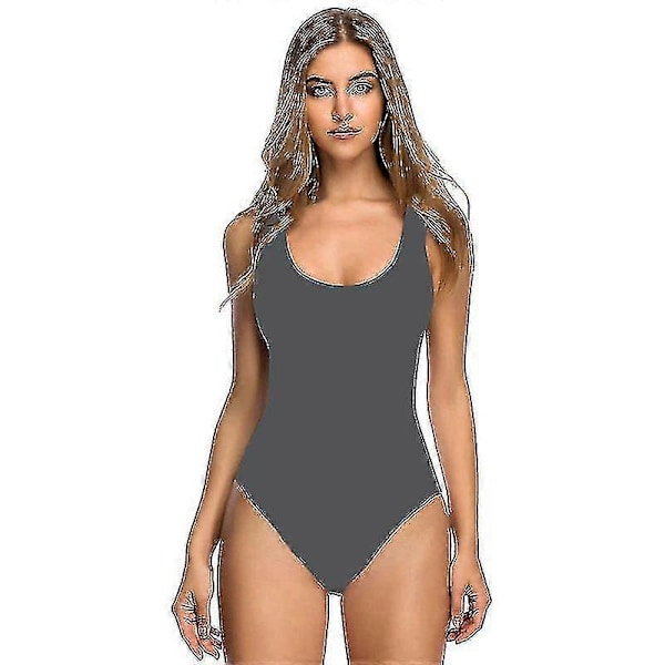 Dame 3D Bikini Badedrakt med Brystputer, Voksen Hel Badedrakt Dark gray M