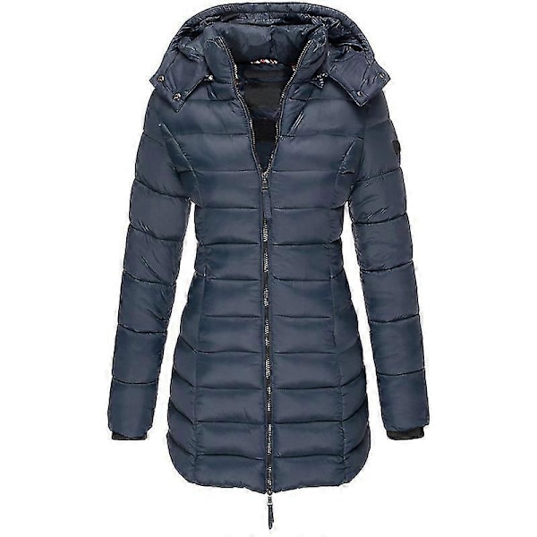 Dame Varm Hætte Dunjakke Casual Slim Frakke Puffer Jakke Dame Quiltet Letvægts Puffer Jakke - khaki Navy Blue M