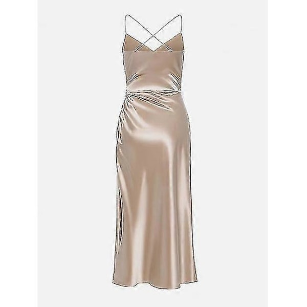 Dam Satin Klänning Midiklänning Champagne Ärmlös Enfärgad Slits Rynkad Vår Sommar V-ringning Stilren Elegant Sexig Fuchsia M
