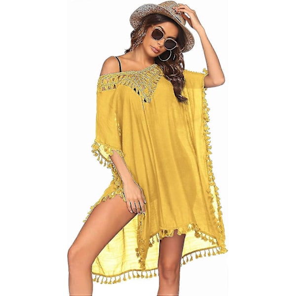 Badedragt Cover Up Dame Badedragt Kjole Plus Size Sexet Bikini Strand Tunika Top Sommer B golden Yellow L