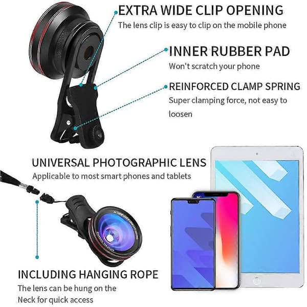 4k Vidvinkelobjektiv Med Makro 15x Makroobjektiv Telefon Kameraobjektiv Makro Led Ringlys Ring Blitz Til