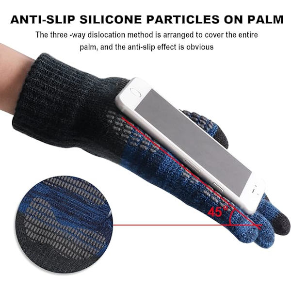 Vinterhandskar med pekskärm för män, halkfria varma handskar, stickade handskar med silikonpartiklar för män Dark Blue