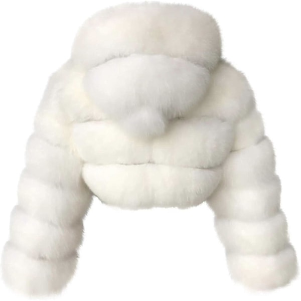 Tekoturkis Takki Naiset Hupulla Lyhyt Bubble Takki Fleece Lämmin Takki Naisten Takki X-Large White