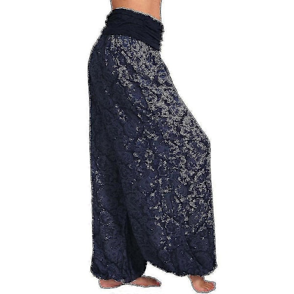 Naisten Boho Paiey Gypsy Harem Housut Ali Baba Jooga Palazzo Löysät Hippihousut Bloomersit Smokkivyötäröllä Navy Blue S