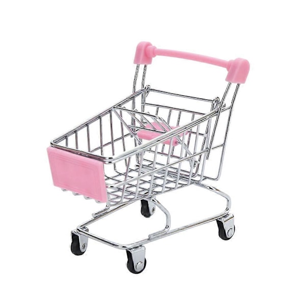 Simulert Handlevogn Scene Modell Skrivebord Mini Pynt Miniatyr Dekor Bordpynt Leketøy for Barn - Størrelse S (Rosa)
