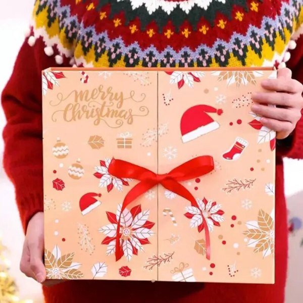 24ST Jul Adventskalender Presentförpackning Barn Xmas Nyår Godiskakor Omslagspapperslåda Julklappslåda Heminredning