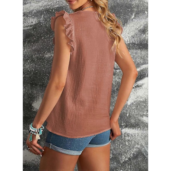 Dame Søt V-hals Ruffle Ermeløse Skjorter Elegant Tanktopper Bluser S-2xl Style1 M