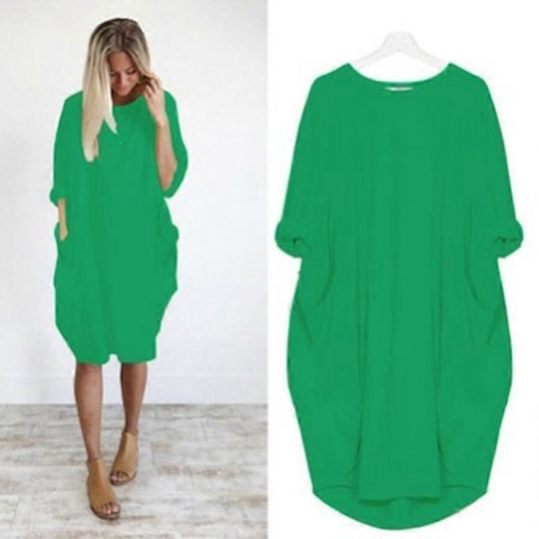 Oversized Tunika Klänning Dam Långärmad Lös Baggy T-shirt Toppar green 2XL
