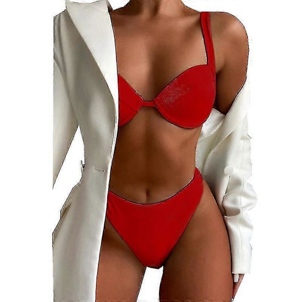 Naisten bikinit uimapuvut peitekolmio bikinisetit seksikkäät rantauimapuvut kaksiosaiset uimapuvut yksivärinen RED M