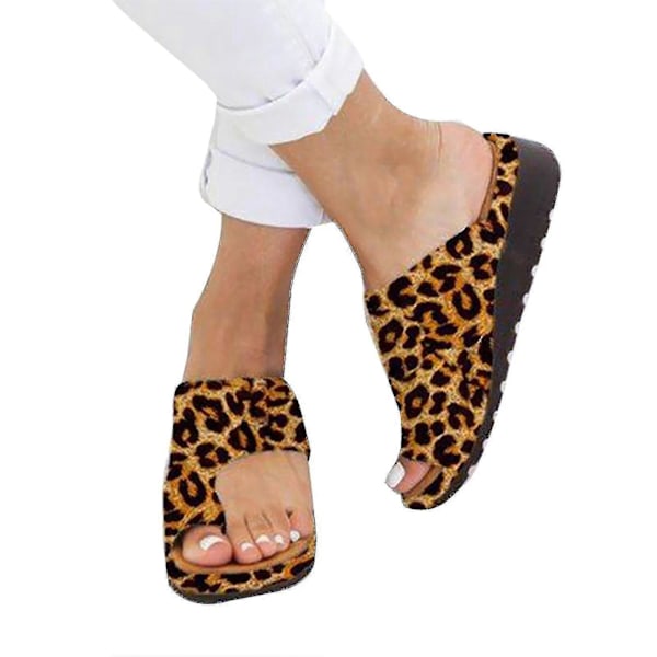 Tåring Sandaler Flip Flop Slitstarka Skor Med Tjock Sula För Ledig Fritid Leopard Print 40