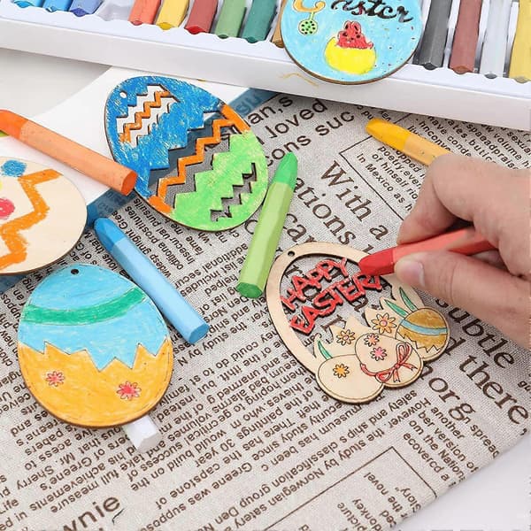 6 st/set Trähängen Bedårande Omålade Äggformade DIY Påsk Mini Trähantverk Högtidsmaterial