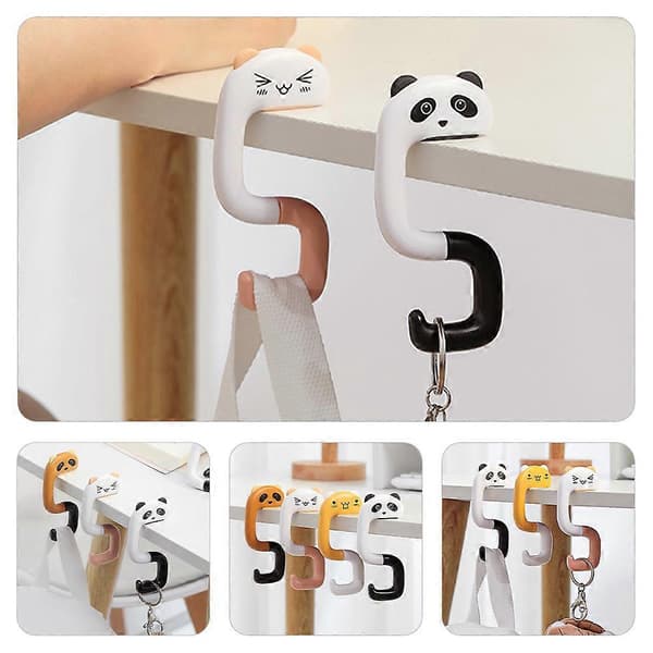 4 stk. Bøjelige og foldbare Panda Krog Nøglering Krog Taske Krog til Hjemmekontor