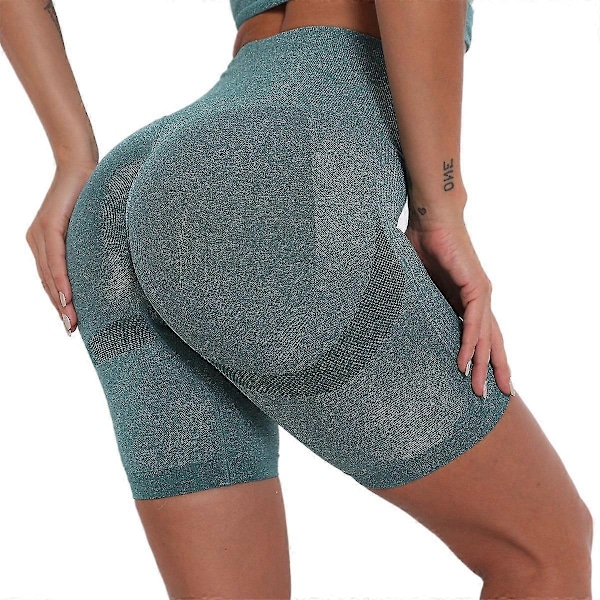 Sömlösa sportshorts för kvinnor, hög midja, yoga shorts, fitness, slimmade gym leggings Drak Green L