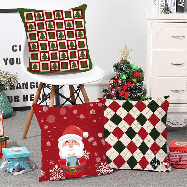 Juldekor Kuddöverdrag 45x45cm Dold Dragkedja Kuddfodral Festlig Jultomte Snöflinga Älg Tryckta Örngott Bondgård Vinter Heminredning E