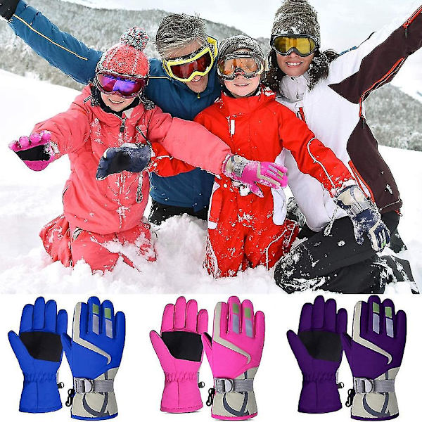 Lämpimät hiihtohanskat lapsille, talvi fleece vedenpitävät lämpimät lumilautailuhanskat 3 sormea hiihtoon ja lasketteluun Style2-rose red
