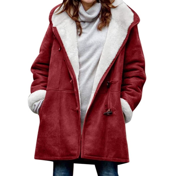 Plus size damkappa fleece huva kofta Casual långärmad värmande ytterkläder för hösten Wine Red XL