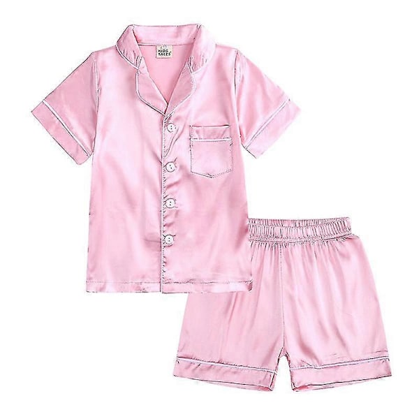 Børn Småbørn Baby Pige Dreng Satin Pyjamas Sæt Lang Kortærmet Knap Pyjamasskjorte Top+bukser Underdele Nattøj Sæt Style A Pink 9-12 Months