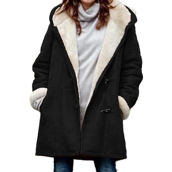 Plus size damkappa fleece huva kofta Casual långärmad värmande ytterkläder för hösten Black 3XL