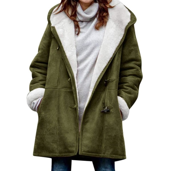 Plus size damkappa fleece huva kofta Casual långärmad värmande ytterkläder för hösten Green 3XL