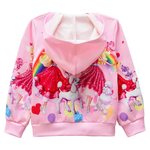 Barbie-jacka för barn, tryckt, avslappnad, med huva, hel dragkedja, ytterkläder, toppar, presenter 3-4 Years