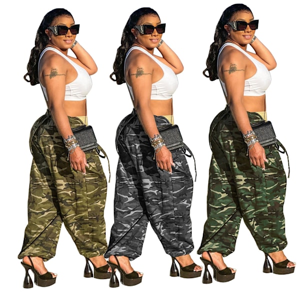 Sommar dam hängselbyxor kamouflage tryckta lösa jumpsuit Army Green Camouflage M