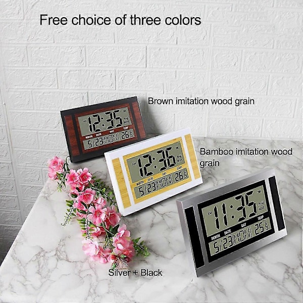 Digital Väggklocka LCD Stor Siffra Tid Temperatur Kalender Alarm Bordsklocka Modern Design