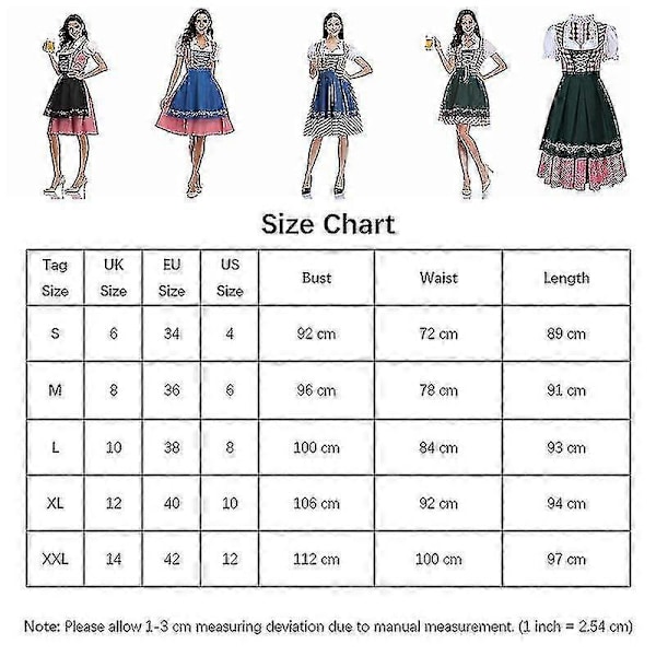 Naisten Oktoberfest Oluttyttö Puku Baijerilainen Perinteinen Dirndl Mekko Cosplay Naamiaisasu Denim Red M