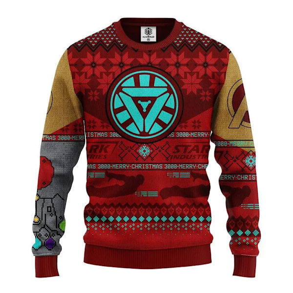Iloista Joulua Ruma Collegepaita Iron Man -neule 3D-kuvioinen Vaatteet Toppi 2024 Uusi Rento Syksy Talvi Miehet Naiset Villapaita style 1 4XL