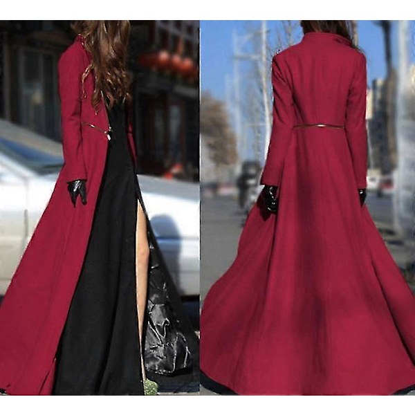 Dam Långärmad Kappa Lång Design Ytterkläder Maxi Vinter Höst Black XL