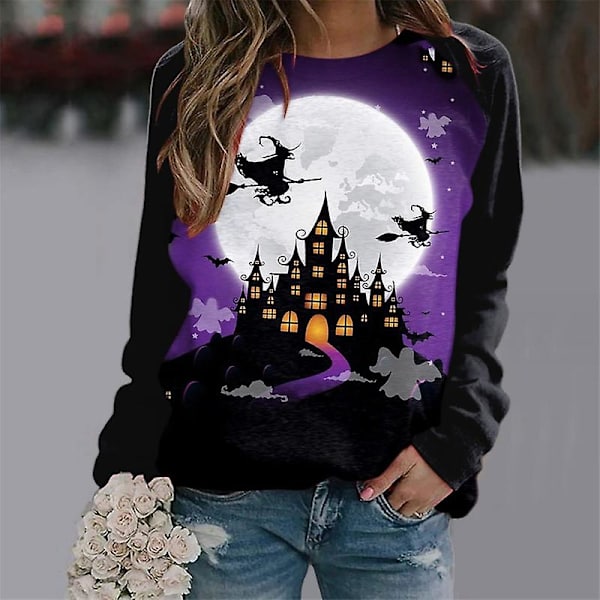 Halloween Trøjer til Kvinder - Græskar Ansigt Dansende Skelet Trøje Langærmet Sweater Sjov Grafisk Trøje style 10 L