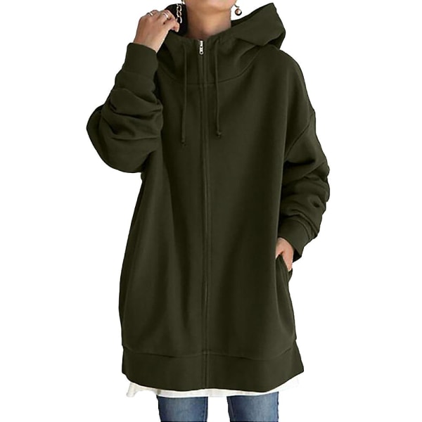 Dam Huva Full Dragkedja Kappa Casual Utomhus Höst Långärmad Jacka Med Ficka Army Green XL
