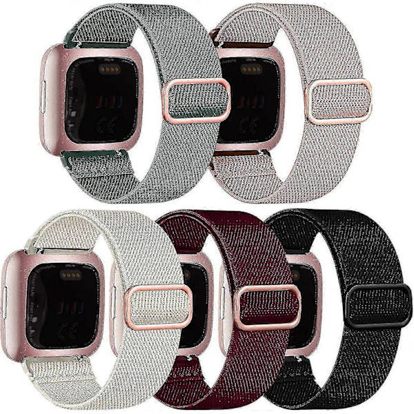 5-pakning stropper for Fitbit Versa 2/se: Justerbare elastiske nylonbånd