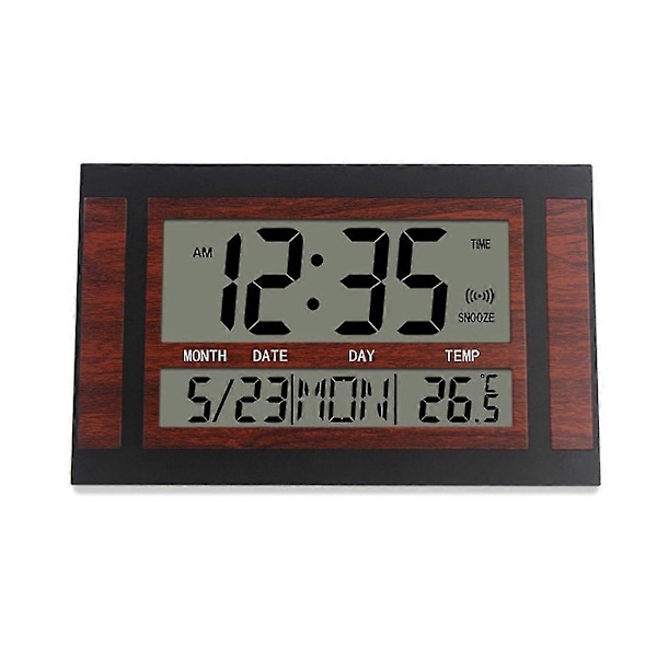 Digital Väggklocka LCD Stor Siffra Tid Temperatur Kalender Alarm Bordsklocka Modern Design