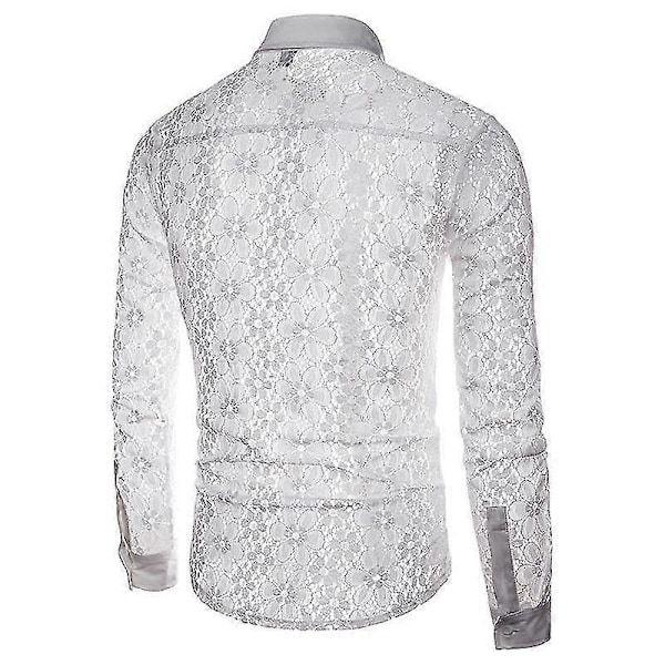 Herr Kavaj Sexig Spetsskjorta Genomskinlig Långärmad Nattklubbsfest Skjortor White XL