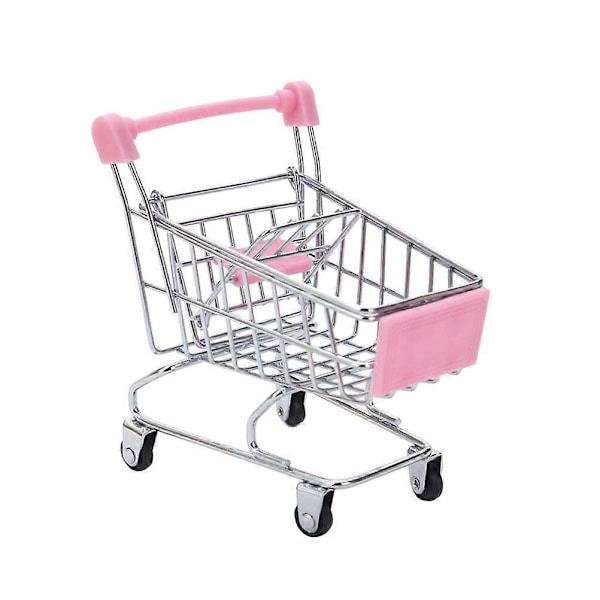 Simulert Handlevogn Scene Modell Skrivebord Mini Pynt Miniatyr Dekor Bordpynt Leketøy for Barn - Størrelse S (Rosa)