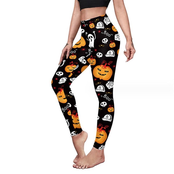 Kvinnor Halloween Leggings Pumpkin Skull High Waist Kostym Legging style 11 M