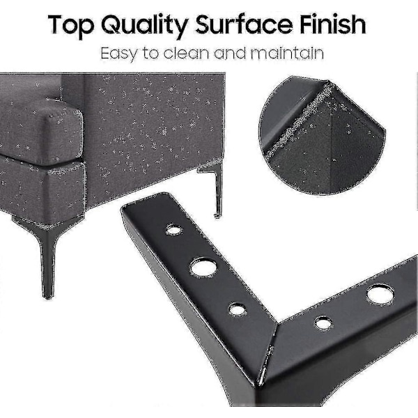 17,5 cm Møbelben, 4 Metall Tri Møbelben Black 10cm