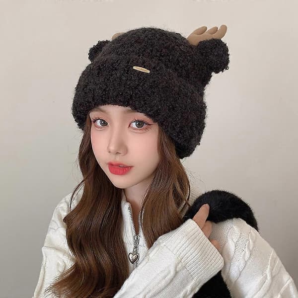 Cosplay Hat til Kvinder Mænd Jule Gevirform Hat Foldbar Ørebeskyttelse Hat Black