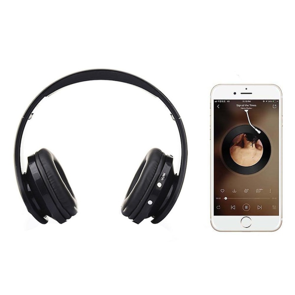 Trådlöst Bluetooth-headset over-ear med mikrofon, hopfällbart och lättviktigt Black