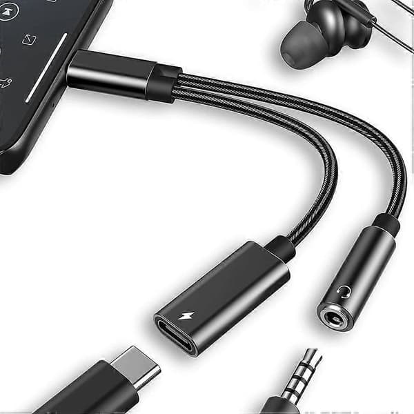 Type C til 3,5 mm hodetelefon- og laderadapter 2 i 1 USB C til 3,5 mm lydadapter