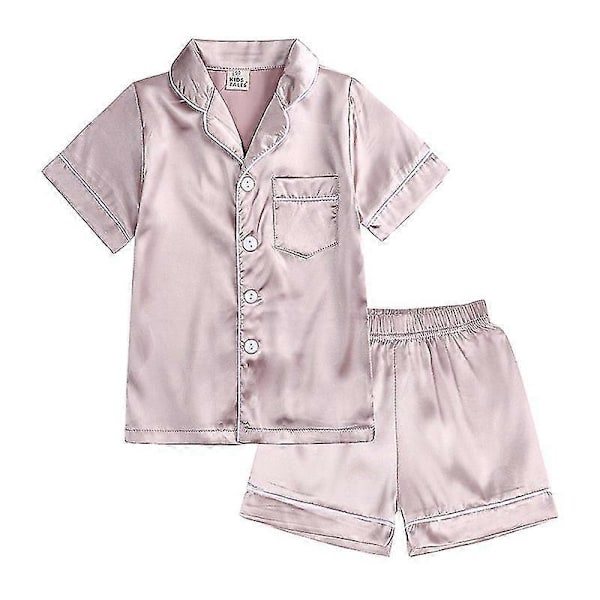 Barn Småbarn Baby Flicka Pojke Satin Pyjamas Set Lång Kort Ärm Knäppning Pyjamasskjorta Topp+byxor Underdelar Sovkläder Outfits Style A Rose Gold 2-3 Years