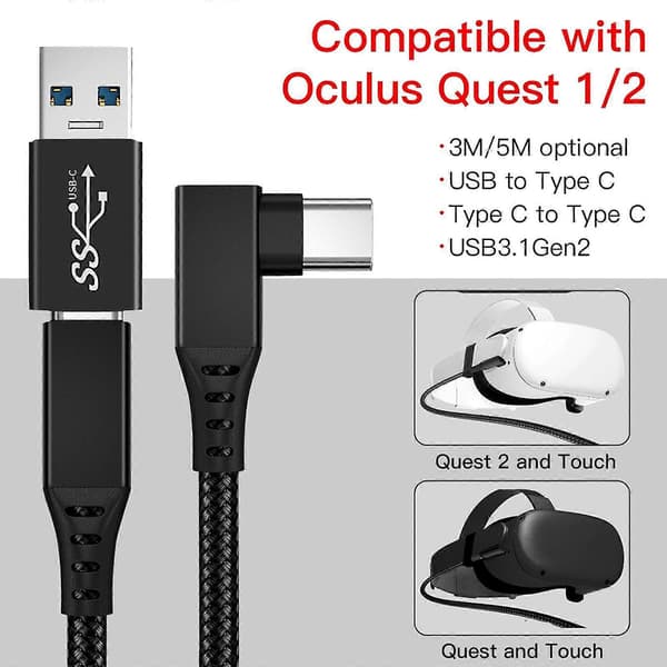 Datakabel för Laddning och Överföring för Oculus Quest 2 Link USB 3.1 Typ C USB-A till Typ-C Kabel