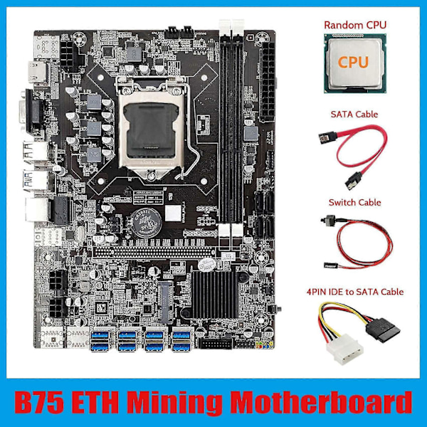 B75 Eth Louhintakäyttöön Emolevy 8xpcie Usb:hen+cpu+4pin Ide Sata-kaapeliin+sata-kaapeli+kytkinkaapeli Lga1155