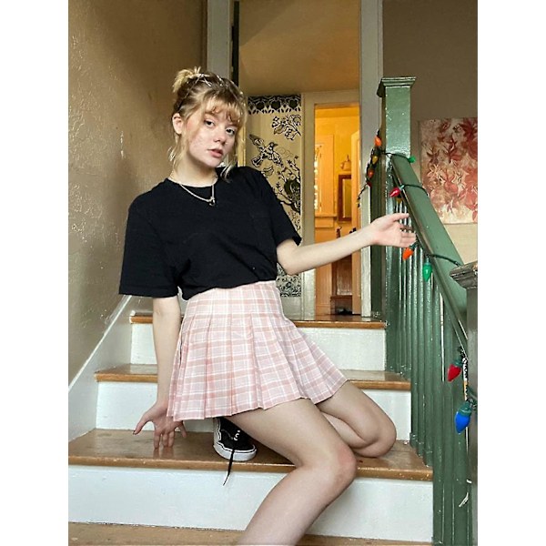 Rutete plisserte skjørt for kvinner, amerikansk størrelse, med shorts, høyt liv, A-linje, skater tennis S-2xl Style1 S