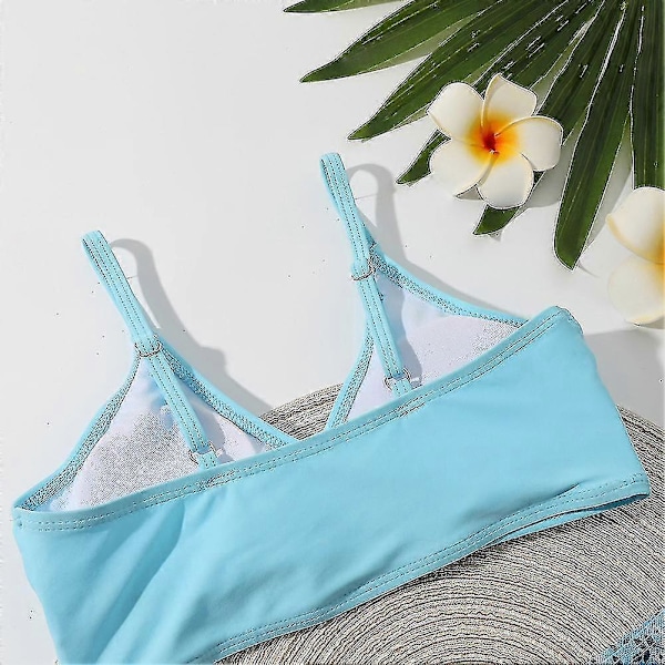 Sommar Tankini Set för Små Flickor, 3 Delar/set, Strand Surf Badkläder 8-12 År, Vadderad Bikini Baddräkt Set för Barn blue 130